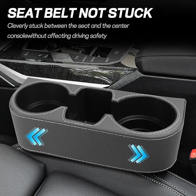 Car Cup Holder, Multifunctional Auto Drink Holder Gap Filler Storage Box, Leather Car Seat Organizer with Cup Holder, Universal Vehicle Front Seat Organizer for Bottle Phone (Gray)
