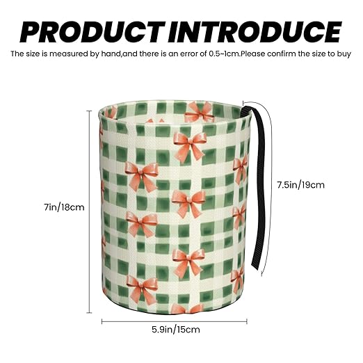 Green Plaid Red Bow Car Trash Can Leak-Proof Waterproof Hanging Trash Bin Collapsible Garbage Can for Car Accessories Travelling Camping