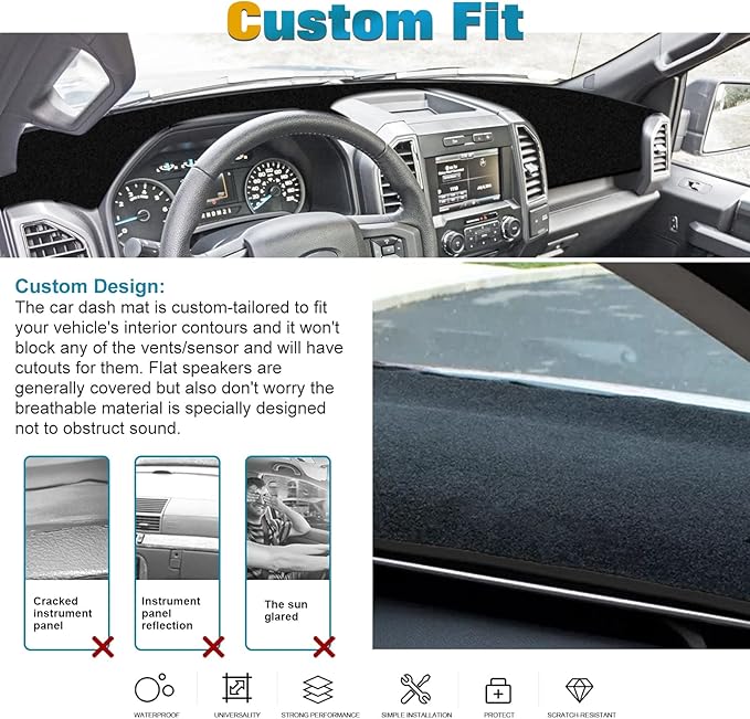 x xotic tech Center Console Dashboard Mat Pre-Cut Non-Slip Sunshield Sun Glare Protector Dash Carpet Pad Black Cover Compatible with Ford F150 2015-2020