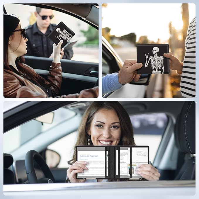 Pisypox Car Registration and Insurance Card Holder，Vehicle Glove Box Car Organizer，Accessories Case for Storing Driving Licences, Cards, Documents