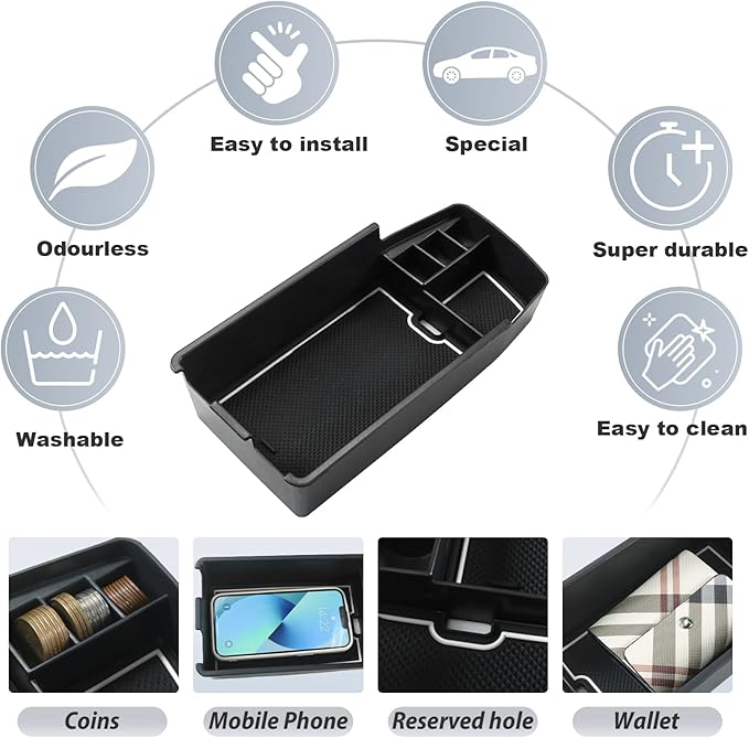 SKTU Update 2022 2023 Chevy Bolt EV EUV Center Console Organizer Insert ABS Black Materials Tray Secondary Storage Box Latest Chevy Bolt EUV 2023 Accessories with Coin and Sunglasses Holder (White)