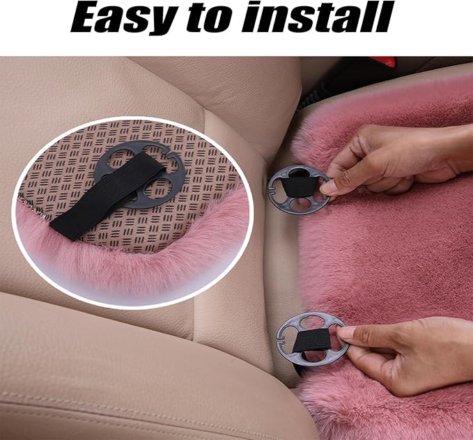 Plush Car Seat Cushion, Soft Warm Fuzzy Faux Rabbit Fur Fluffy Plush Auto Seat Cover Vehicle Car Front and Back Seat Protector Pad with Non-Slip Backing Cushion Interior Universal Fit (Pink2,Front*1)