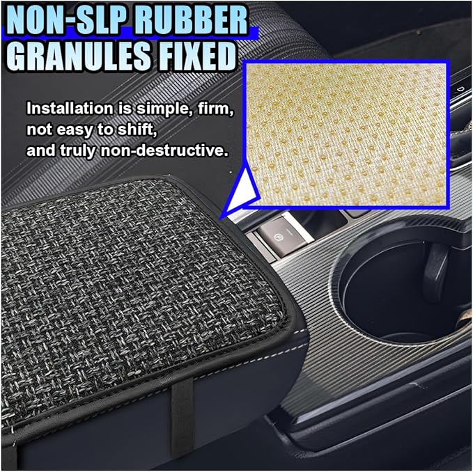 Car Center Console Armrest Pad, Linen Fabric Auto Armrest Box Protector Cover, 11.6 × 7.7 Inch Vehicle Middle Console Mat, Universal Interior Decoration Accessory for Car, SUV, Truck (Grey)