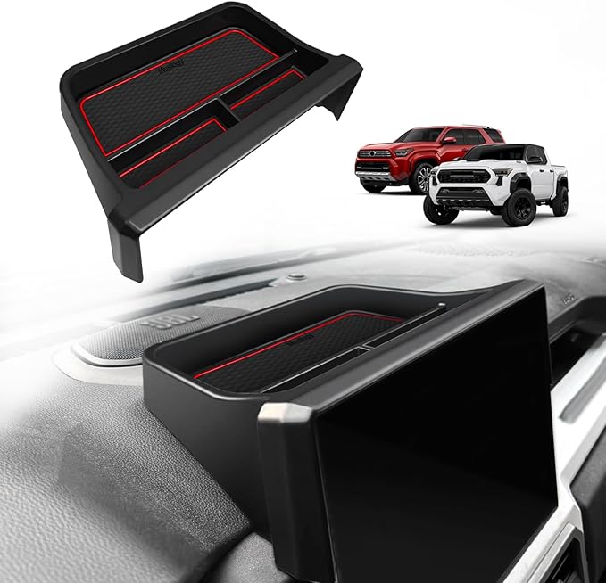 Muslogy Dashboard Storage Box Compatible with 2024 2025 Tacoma & 2025 4Runner Accessories Center Console Organizer w/14-inch Screen for Limited Trailhunter TRD Pro (14 Inch Screen Only) (Red)