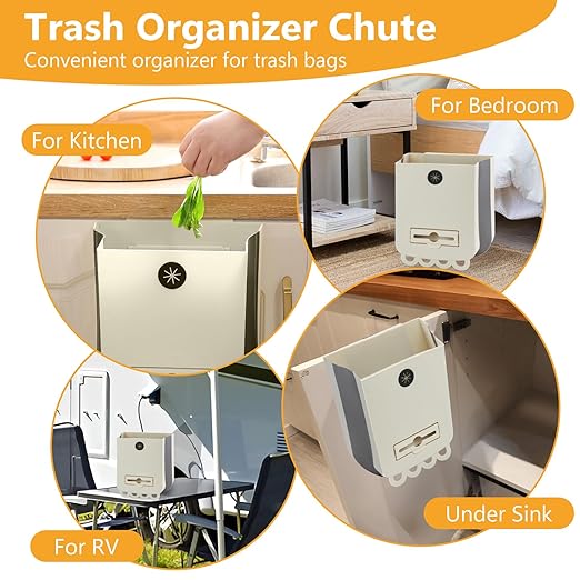 Collapsible Trash Can for Kitchen, Hanging Trash Can with 60 Pcs of Garbage Bags, Plastic Folding Garbage Bin, Compost Bin Kitchen 2.64 Gallon