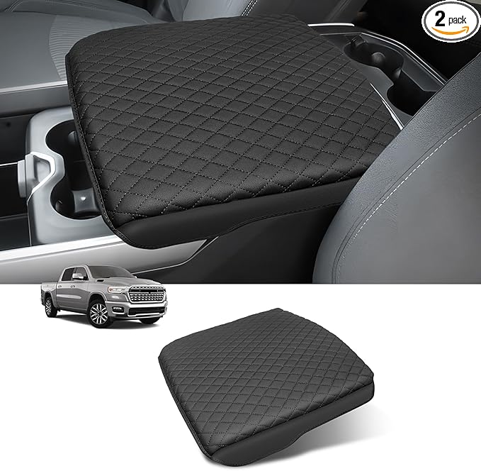 Custom for Center Console Cover 2019-2024 2025 2026 Dodge Ram 1500/2500/3500 Armrest Cover Accessories PU Leather Armrest Seat Box Cover Protector (Bucket Seat Only)