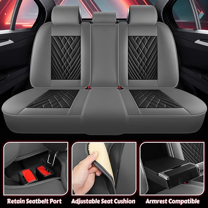 for Kia Sportage Car Seat Covers Full Set,Leather Seat Covers for Car,Lumbar Muscle Pain Healing Function,Waterproof Automobile Seat Protector with Lumbar Support(Ash Black with Pillow)