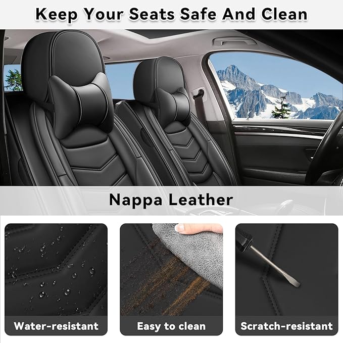 Car Seat Covers Fit for Chevy Trax 2015-2025, Side Airbag Compatibility, 3D Lumbar Support and Seamless Fit, Easy to Clean Sports Seat Cover2 Pcs Front with Pillow, Black