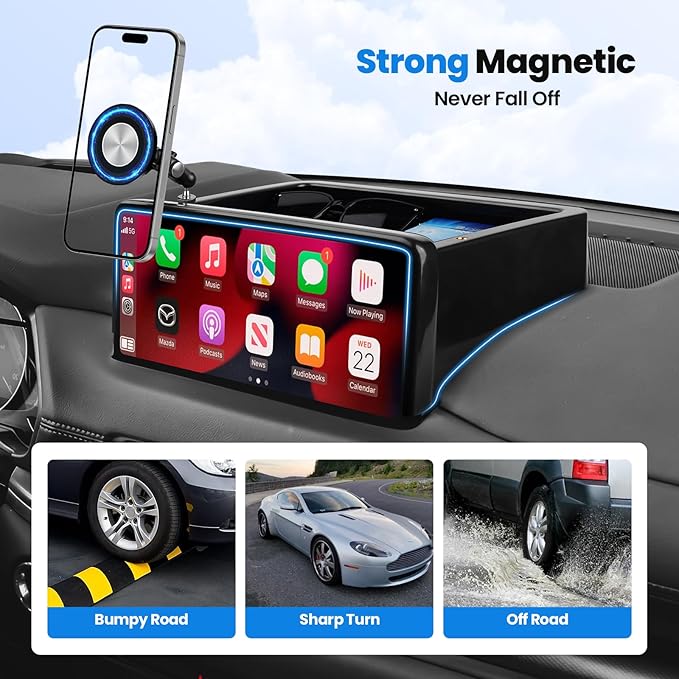 Karltys Magnetic Phone Holder, Dashboard Organizer Phone Mount with 2 Options iPhone MagSafe & Clip-in Holder for Mazda CX5, 360° Rotation Phone Holder for Mazda CX-5 2022-2025 10.25-Inch Screen