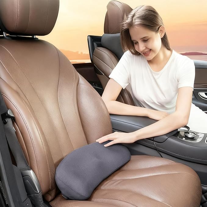 Car Lumbar Support Pillow, Memory Foam Comfortable Vehicle Seat Cushion for Driving, Sciatica Tailbone Pain Relief Driver Seat Pad, Universal Automotive Accessories (Grey)