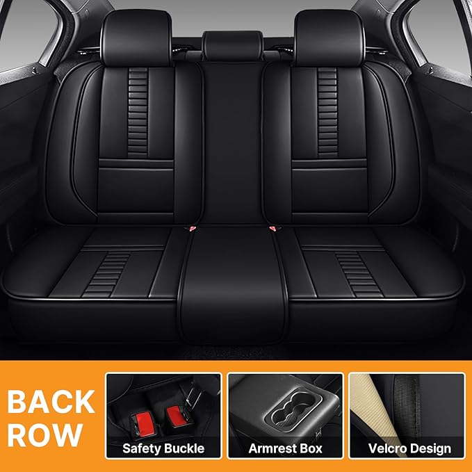 Pengchen Full Set of Universal Fit Automotive Seat Covers fit for Audi A7 2013-2025, PU Leather Automobile Interior Sets with Headrest & Back Pillow Black & Black Line