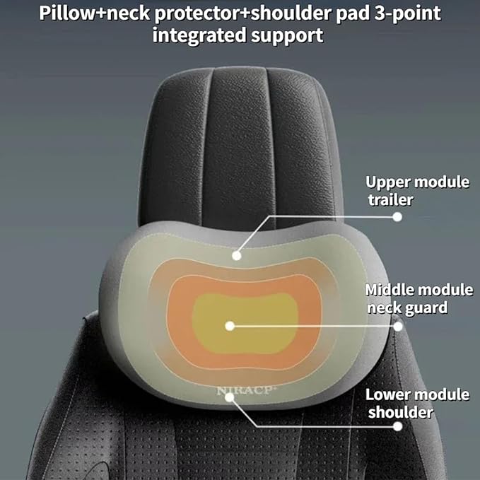 Ergonomic Car Seat Headrest & Lumbar Cushion, Ergonomic Car Seat Headrest Neck Rest Cushion Lumbar Support Pillow (Brown)