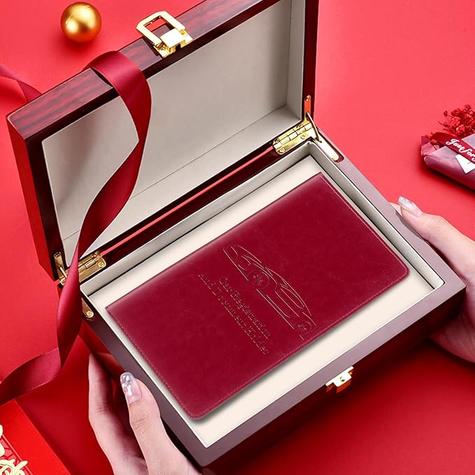 Peisicne Car Registration and Insurance Card Holder for Women Men, Red Glove Box Paperwork Organizer with Magnetic Buckle for Easy Access and Protect Documents and Various Cards in Vehicle