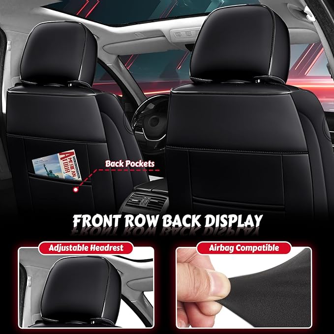 LPDK for Kia Sportage Car Seat Covers Full Set, Leather Seat Covers for Car,Lumbar Muscle Pain Healing Function, Waterproof Automobile Seat Protector with Lumbar Support(Black)