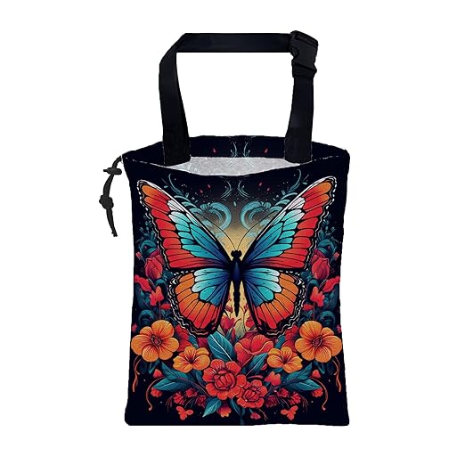 KXWQTRDD Car Garbage Bag Colorful Butterfly with Flowers Hanging Canvas Car Trash Bag Waterproof Drawstring Car Back Seat Organizer for Car Back Front Seat Console with Adjustable Buckle