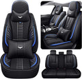 Pengchen Full Set of Universal Fit Automotive Seat Covers fit for Nissan Versa 2009-2025, PU Leather Automobile Interior Sets with Headrest & Back Pillow Black & Blue Line
