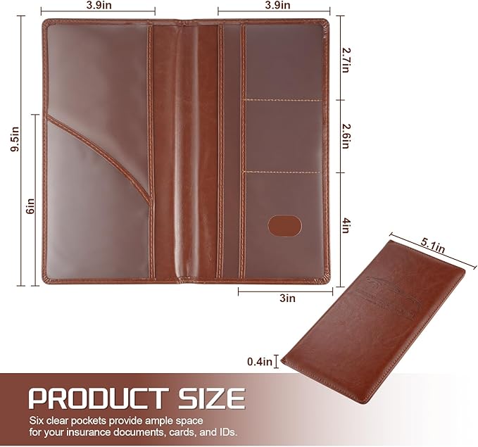 JUSTTOP 1Pack Car Registration and Insurance Holder,Car Document Holder for Cards License with Magnetic Shut,Vehicle Glove Box Car Organizer for Documents, Cards, License(Brown)