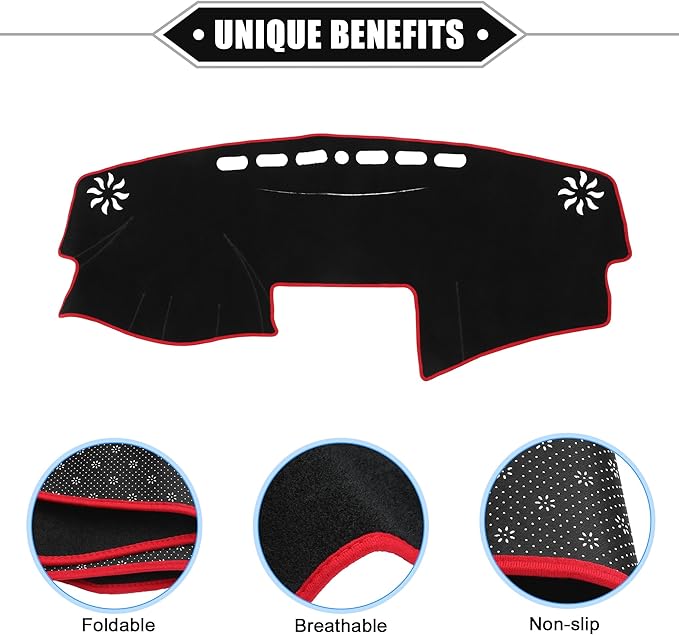 Dashboard Cover Compatible for Toyota Camry 2007-2011, Non-Slip Polyester Black Red Dash Cover Mat Dash Board Protector Cover