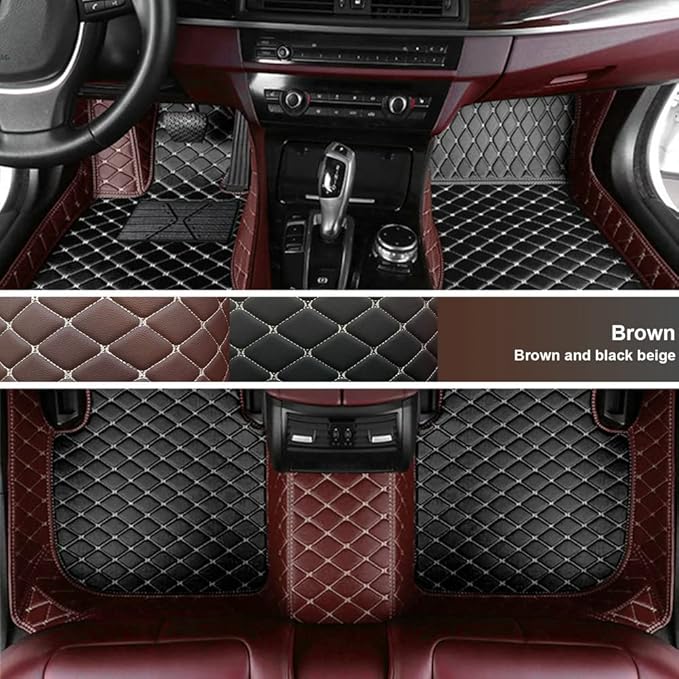 Custom Fit Car Floor Mats for Most Cars, SUVs, Trucks - Waterproof PU Leather All-Weather Floor Liners - Durable Anti-Slip Interior Car Accessories to Protect Vehicle Floors (Brown+Black Beige)