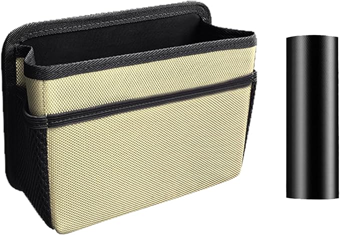 Car Trash Can, Foldable Mini Vehicle Trash Bin Garbage Organizer Holder, Waterproof Hanging Mini Auto Dustbin Accessories Storage Container for Vans, SUVs (beige)