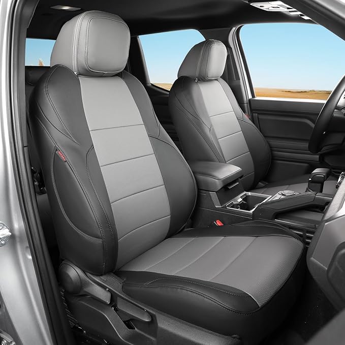 coverdream Front Tacoma Seat Covers Custom Fit for 2024-2026 Toyota Tacoma SR,SR5,TRD Sport,TRD Off-Road,Limited Truck,Fully Covered Waterproof Leather Car Seat Protector (Front Row Only,Black/Gray)