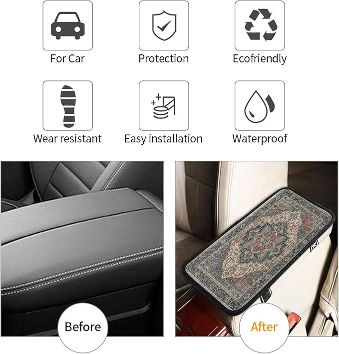 DORKEIXIA Boho Style Aztec Auto Center Console Armrest Pad Universal Car Center Console Cover Seat Box Cover for Sedan, Van, SUV, Truck Car Accessorie