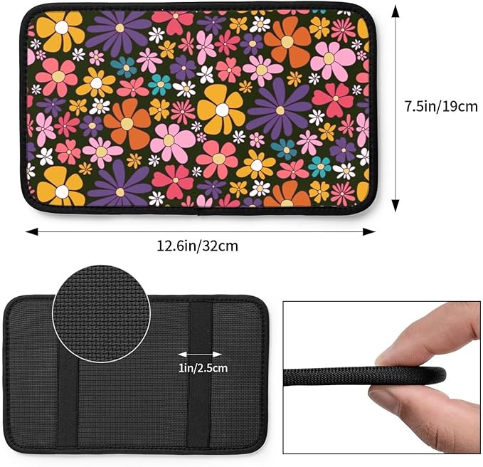 Universal Car Center Console Cushion Pad, Colorful Flowers Soft Waterproof Car Center Console Cover Auto Armrest Seat Box Cover Protector for Most Vehicle SUV Truck Car