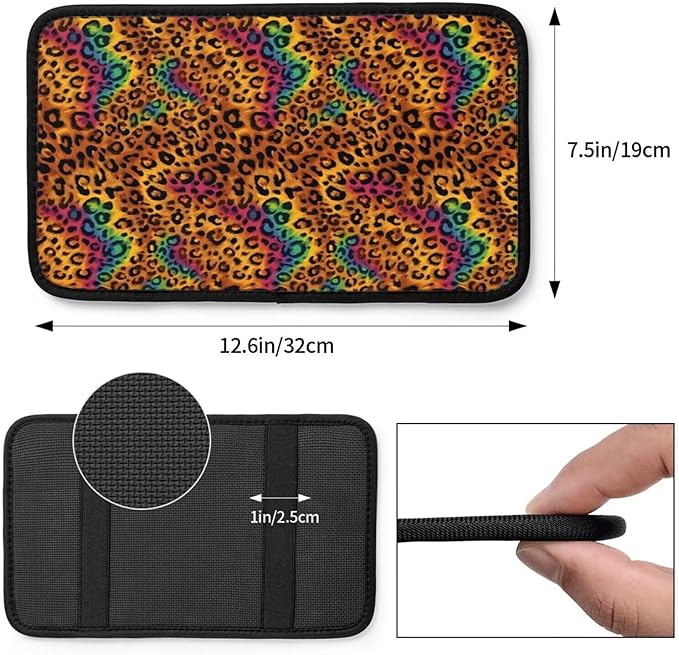 Center Console Cover Rainbow Leopard Armrest Box Cushion Pad Animal Cheetah Arm Rest Lid Covers SUV Sedans Truck Interior Accessories, Anti-Scratch Car Decor Protector, Brown