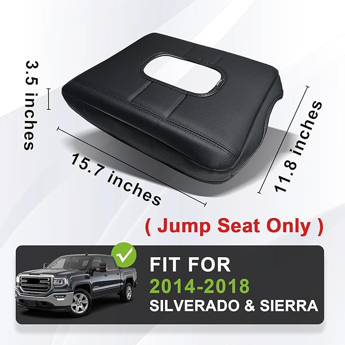 Muslogy Center Console Armrest Cover Compatible with Chevy Silverado & GMC Sierra 1500 2500 3500HD 2014-2018 Comfort Armrest Pad Vegan Leather Protector Regular Thick(Split Bench Jump Seat ONLY)