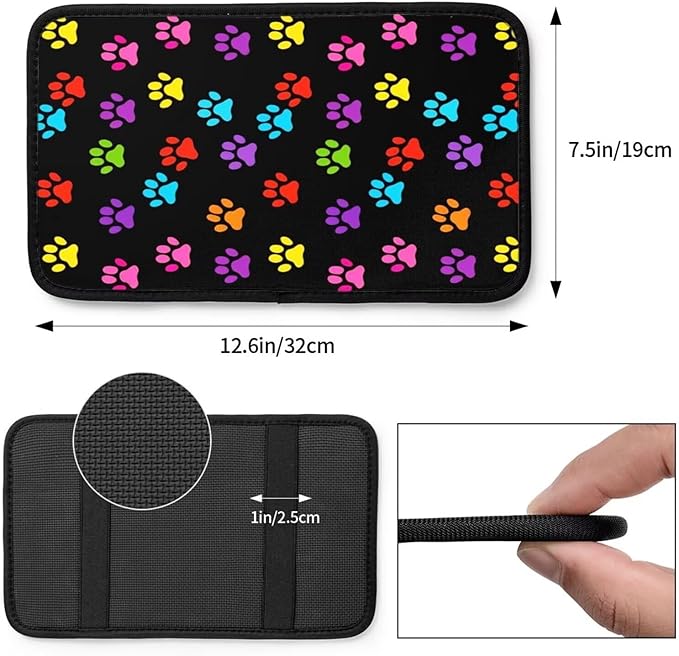Dog Paw 2 Pcs Car Front Seat Armrest Covers Colorful Paws Cloth Arm Rest Protectors Padding Center Console Lid Black Arm Rest Cover Universal Accessories for SUV Truck Van