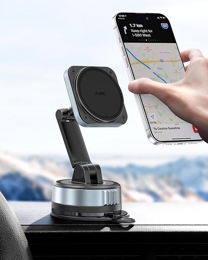 APPS2Car Dashboard Phone Mount for MagSafe, Strong Magnetic Car Phone Holder with Gel-Lock™ Suction, Dual Pivot Adjustable Arm, Stable Fit for iPhone 12–17 Series