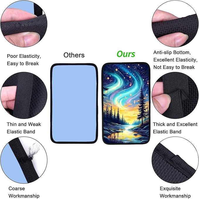 JANENFNA Car Armrest Cover Pads Universal Fashion Cute Auto Center Console Armrest Cover Pad with 2PCS Car Coasters Soft Waterproof Car Armrest Seat Protector for Women,Colorful Aurora