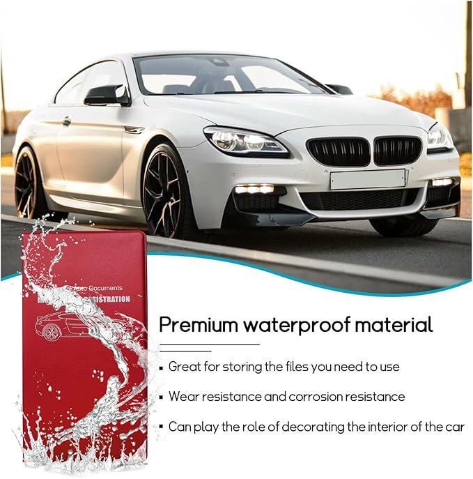 Car Registration and Insurance Holder, 10.39''×9.56'' Essential Auto Card Document Glove Box Organizer with Closure, Car Interior Accessories (Red, Large Car)