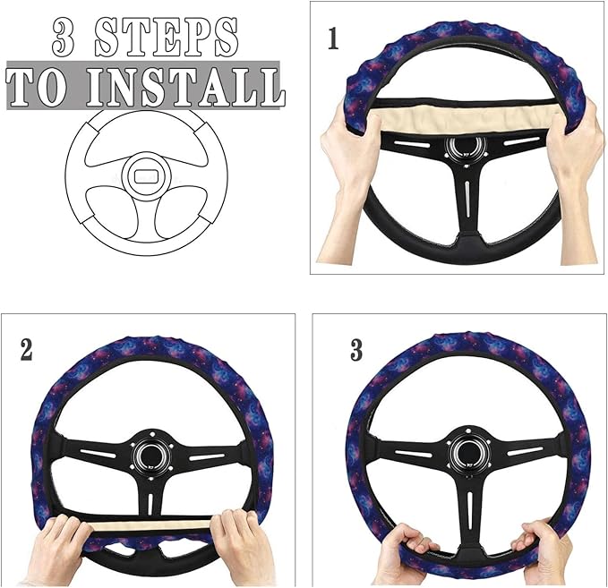 FeHuew Watercolor Galaxy Nebula Steering Wheel Cover for Women, Girls 15 inch Universal Auto Car Anti Slip Wrap Steering Wheel Covers Fit for Vehicles, Truck, SUV
