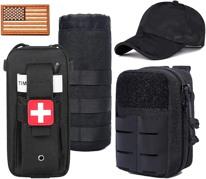 Upgrade Tactical Seat Back Organizer Molle Car Seat Organizer with 4 Detachable Pouches: Trauma Medical Pouch, Water Bottle Pouch, Vehicle Protector Organizers (Modern B Black)