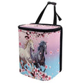 Horse Animal Car Trash Bin Bag with Pink Cherry Blossom,Hanging Auto Garbage Can Waste Storage Bag Universal Fit Most Vehicle Truck SUV,Durable and Leak Proof