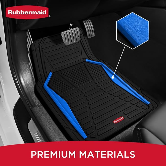 Rubbermaid Car Mat Full Set All-Weather Heavy-Duty 4 Pieces– Trim-to-Fit Universal Car Mats Full Set – Waterproof Rubber Floor Liners for Most Trucks, SUVs, Vans, and Sedans-Blue
