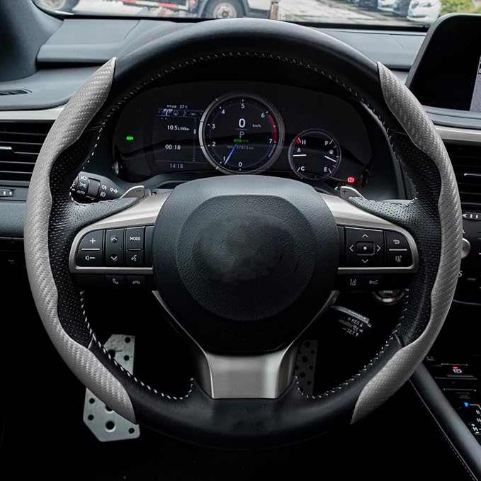 Amiss Car Carbon Fiber Anti-Skid Steering Wheel Cover, Segmented Protector, Butterfly Universal 99% Cover Interior Accessories (Grey)
