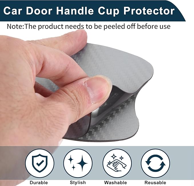 Car Magnet Car Door Handle Scratch Protector 73x95mm Anti-Scratches| Door Handle Protective Film Carbon Fiber Silver Tone 4 Pcs