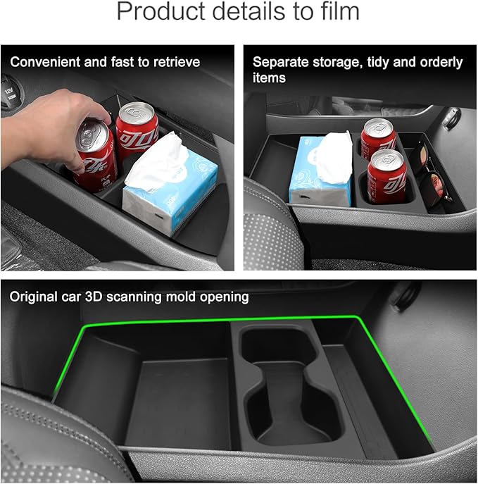 LUCKEASY Centre Console Lower Storage Box Suitable for 2024 2025 2026 Hyundai Santa Fe Centre Console Lower Space Organiser Tray with Water Cup Limiter TPE Tidy For Santa Fe Accessories Black