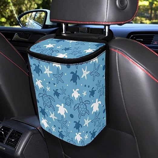 KEIAHUAN Blue Turtle Hanging Car Trash Can Bin Foldable Car Trash Bag Large Capacity Auto Garbage Bag Grocery Organizer Container Fit Truck Kitchen Bedroom Travel Camping