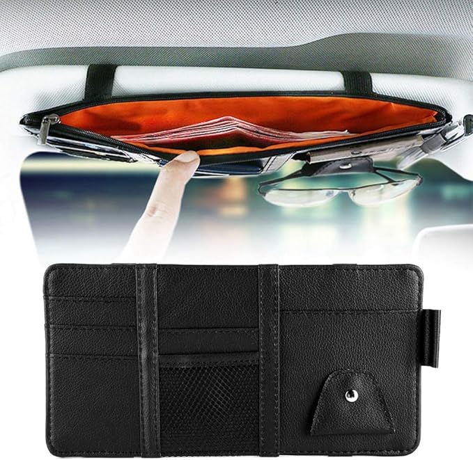 Aramox Car Backseat Organizer, Universal Multifunctional Premium PU Leather Car Sun Visor Storage Bags for CD,Sunglass,Card Organizer Holder