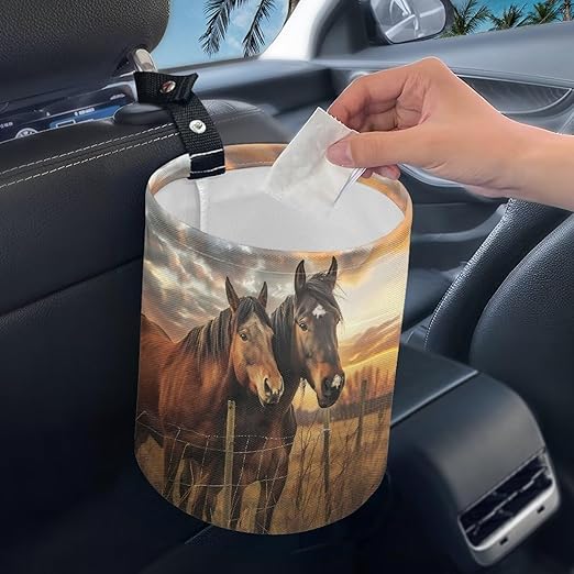 Horse Car Garbage Can Mini Car Trash Bin Car Organizer Car Storage Bag Waterproof Portable Men Accessories Car Decor