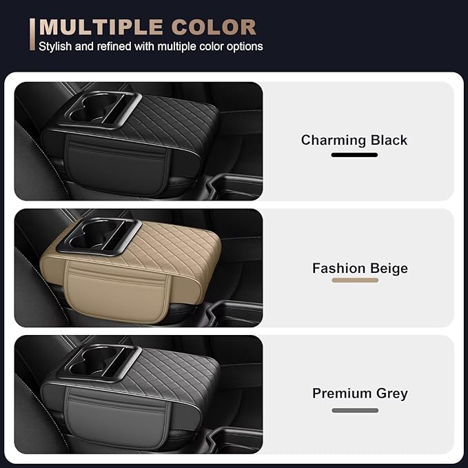 Center Console Cover Fit for Avalon Faux Leather Car Armrest Cushion with Storage Bags, Cup Holder ＆ Phone Storage Multifunctional Middle Console Cover(Grey)