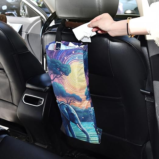 ALAZA Hanging Car Trash Bags Garbage Bag Trash Can for Back Seat Small Elephant Myth Washable Storage Bag Retractable 2 Pack