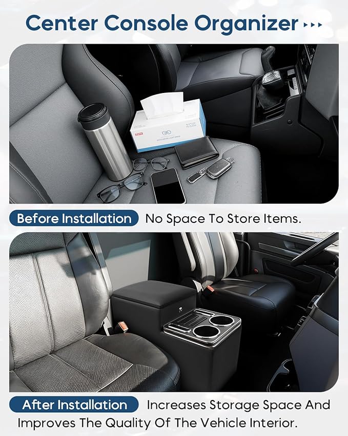 Center Console Between Seat with a Lock, Center Console Organizer for Minivans, Truck & Motorhome, Automotive Center Consoles with Cup and Phone Holder