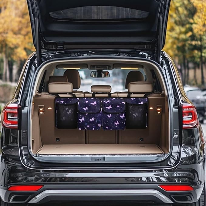 Car Trunk Organizer, Butterfly Hanging Seat Back Storage Organizer with Large Pockets, Space-Saving Backseat Car Organizer, Large Capacity Collapsible Bag