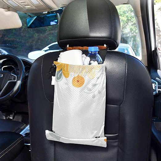ALAZA Hanging Car Trash Bags Garbage Bag Trash Can for Back Seat Small Yellow Flowers Washable Storage Bag Retractable 2 Pack
