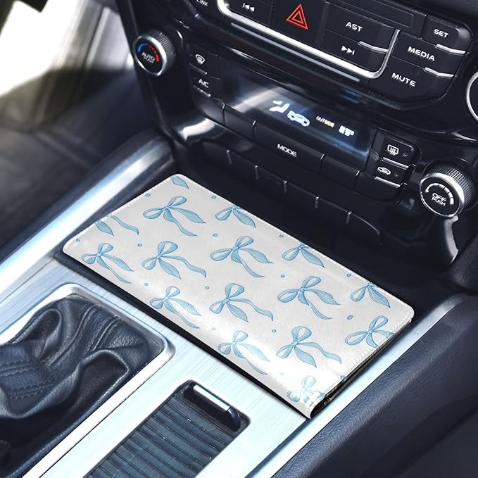 JUZIHAI Blue Ribbon Bow Car Registration and Insurance Holder Glove Box Organizer Leather Vehicle Essential Document Card Wallet Accessories Case