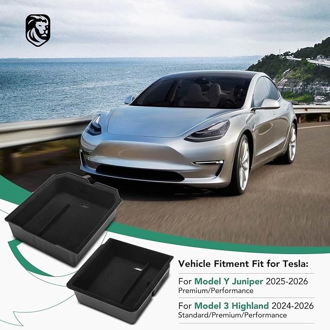 YHTAUTO Center Console Organizer Tray Armrest Drawer Organizer Fit 2024 2025 Tesla Model 3 Highland, Center Console Tray Armrest Hidden Storage Box Flocking Interior Accessories 2PCS